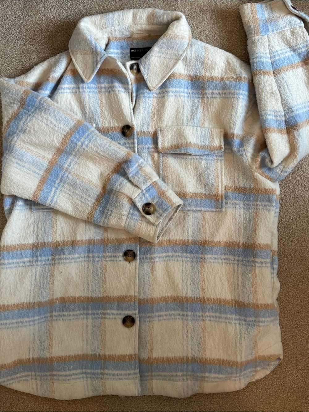 ASOS Curve Blue Cream Plaid Oversized Shacket